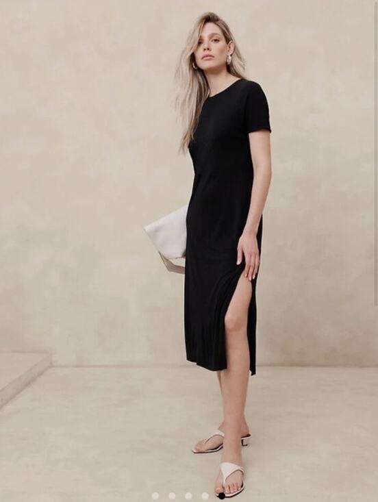 Banana Republic Dresses & Skirts - Banana Republic Midi T-Shirt Dress Black Size Small Scoop Neck Stretch